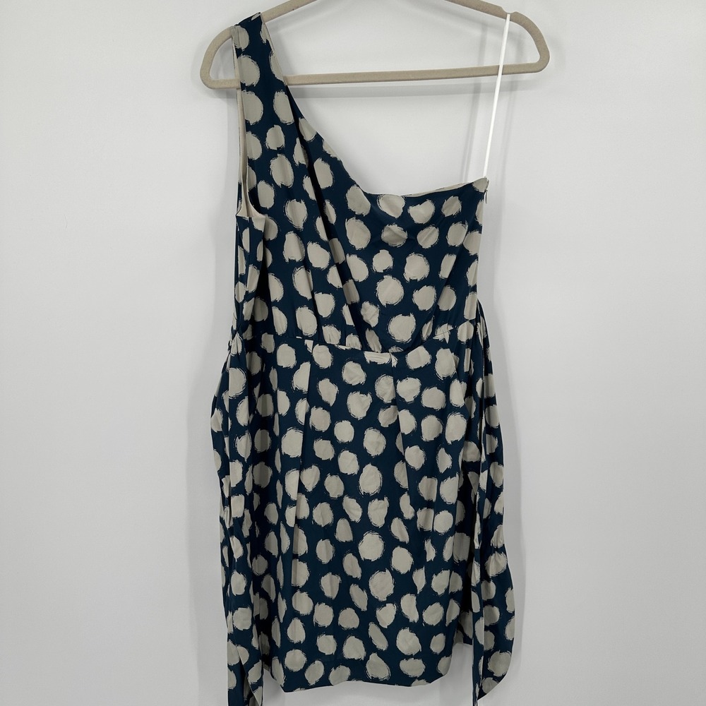 Theory Women Size 10 Ikat Dot One Shoulder Silk Spandex Dress‎ Denim Manganite